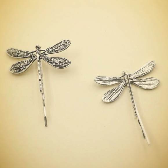 Set of Two Silver Dragonfly Hairpins - New With Tags - Picture 6 of 8